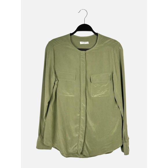 Equipment Tops - Equipment Femme Green 100% Silk Collarless Button Down Blouse Medium Q23-E368